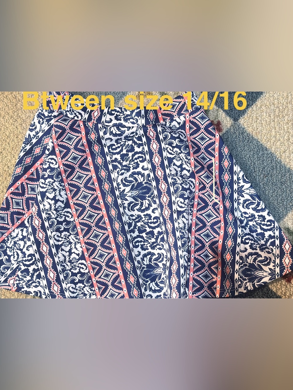 btween Navy, White and Coral Patterned A-Line Skirt
